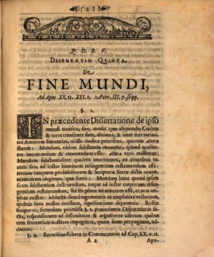 Disp. theol. V. de fine mundi, ad Apoc. 22, 11 ...