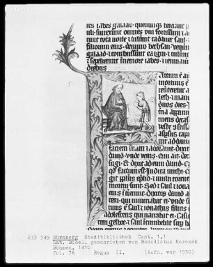 Lateinische Bibel — Initiale F mit König David, Folio 76recto