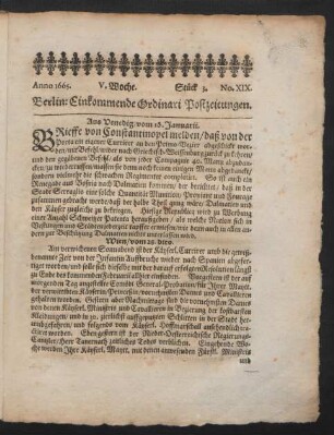 Anno 1665. V. Woche. Stück 3. No. XIX.
