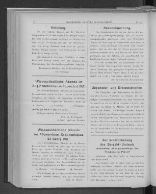 Wissenschaftliche Abende im Allg. Krankenhause Eppendorf 1917.
