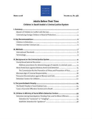 Adults before their time : children in Saudi Arabia's criminal justice system