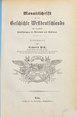 Monatsschrift für die Geschichte Westdeutschlands, 5. 1879