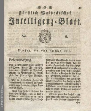 No. 6, Dienstag, den 6ten Februar 1810