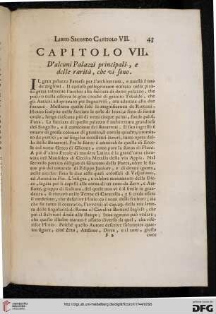 Capitolo VII: D'alcuni Palazzi principali, e delle rarità, che vi sono