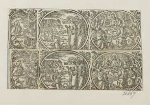 Johannes der Evangelist; Wundersame Vermehrung von Brot und Fisch; Abendmahl, aus: Balthasar I Moretus, "Missale S. Monasteriensis Ecclesiae Jussu [...], Antwerpen 1632