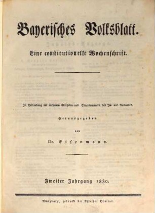 Bayerisches Volksblatt : eine constitutionelle Wochenschrift. 2, 2. 1830