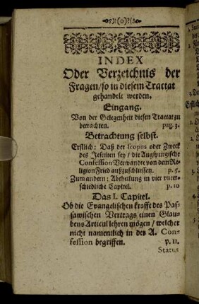 Index Oder Verzeichnis der Fragen, so in diesem Tractat gehandelt werden