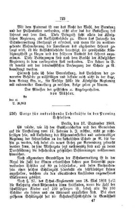 Sorge für ausreichende Lehrkräfte in der Provinz Schlesien : [IV. Seminarien, Bildung der Lehrer und deren persönliche Verhältnisse]