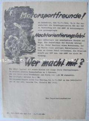 Hektografiertes Propagandaflugblatt der Motorsportfreunde