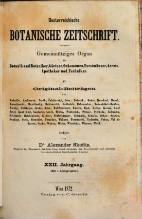 Österreichische botanische Zeitschrift. 22. 1872