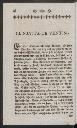 III. Navita De Ventis