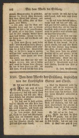 XXII. Von dem Werke der Erlösung, ingleichen von der Leutseligkeit Gottes und Christi.