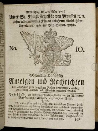 No. 10. Montags, den 4ten März 1776.