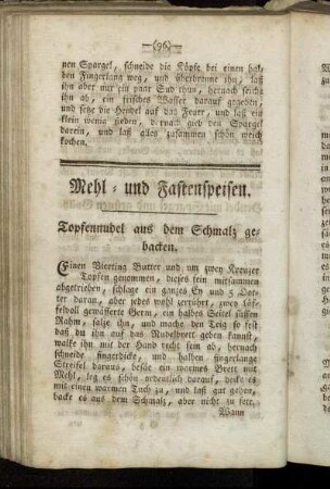 Mehl- und Fastenspeisen.