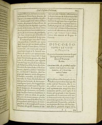 Discorso Sopra Le Cose Di Francia, [...]