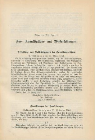 Vierter Abschnitt. Gas-, Kanalisations- und Wasserleitungen