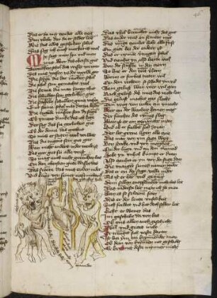 Mann auf der Tugendleiter zum Himmel, Lasterleiter zur Hölle mit Teufeln; (Buch 4)