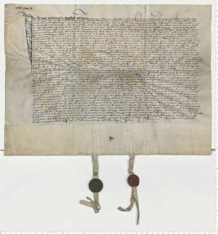 Testament der Greteke Berbomes, Witwe des Albert Berbom, besiegelt von den Ratsmannen Hans Kruse und Lenhard Elver. Erwähnt Hausrenten "by sunte Johanse" und "vor deme Bardewikeren dare".
