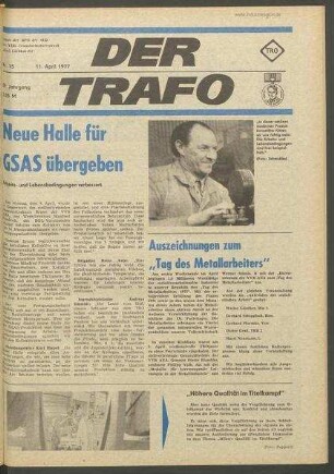 TRO-Betriebszeitung 'Der Trafo'; Nr. 15/1977 (11. April 1977)