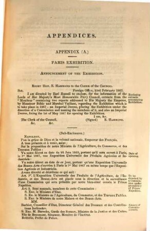 Reports on the Paris Universal Exhibition, 1867 : Presented to both Houses of Parliament by command of Her Majesty. 1, Containing the report by the Executive Commissioner, and appendices