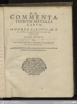 Liber Primus. De Natura Metallorum.