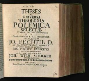 Theses Ex Universa Theologia Polemica Selectae