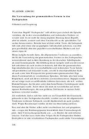 Die Verwendung der grammatischen Formen in den Fachsprachen