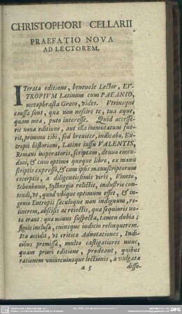 Christophori Cellarii Praefatio Nova Ad Lectorem