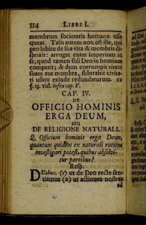 Cap IV. De officio hominis erga deum, seu de religione naturali.
