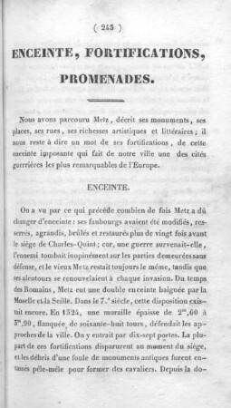 Enceinte, fortifications, promenades.