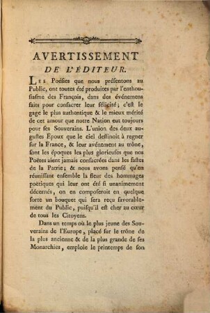 Le Bouquet royal : ou Recueil des meilleures Pieces, soit manuscrites soit imprimées qui ont été adressées à leurs Majestés