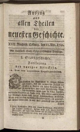 XVII. Nachlese. Coburg, den 25. Apr. 1750.