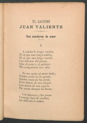 El gaucho Juan Valiente : Sus aventuras de amor