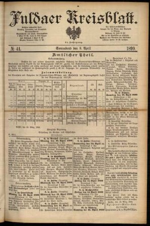 Erste Ausgabe vom Samstag, den 08. April 1899.