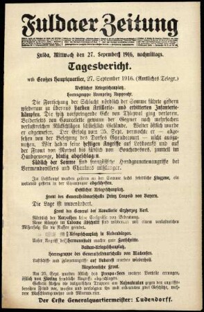 Zweite Ausgabe vom Mittwoch, den 27. September 1916.