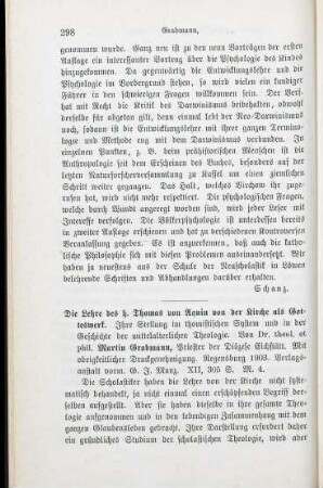 298-300 [Rezension] Grabmann, Martin, Die Lehre des heiligen Thomas von Aquin von der Kirche als Gotteswerk