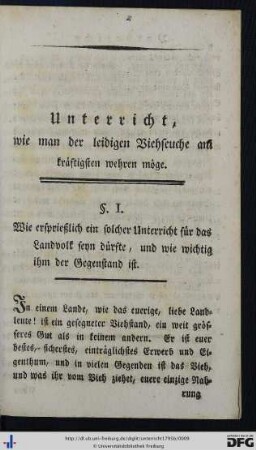 Unterricht, wie man der leidigen Viehseuche am kräftigsten wehren möge.
