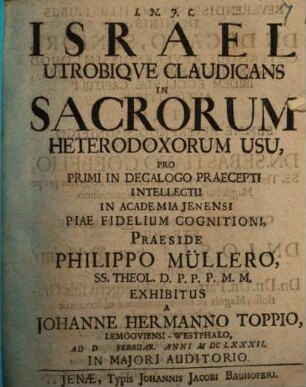 Israel utrobique claudicans in sacrorum heterodoxorum usu ... exhibitus