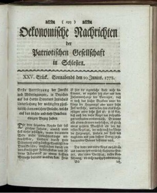 XXV. Stück. Sonnabends den 20 Junius. 1778.