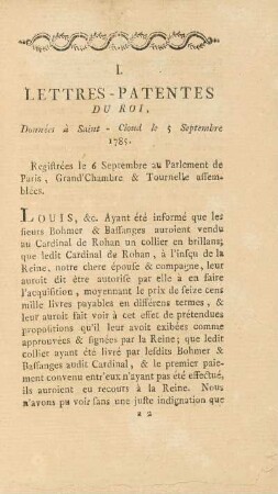 I. Lettres-Patentes Du Roi, ...