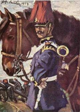Trompeter eines Kgl. Bayer. Feldartillerie-Regiments im Paradeanzug, 1914