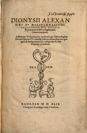 Antiquitates sive origines Romanae Dionysii Alexandri F. Halicarnassen. antiquitatum sive originum Romanarum libri X