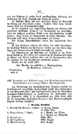 Termine zur Absolvirung des Seminarcursus der Candidaten des evangelischen Predigtamts : [III. Gymnasien und Realschulen]