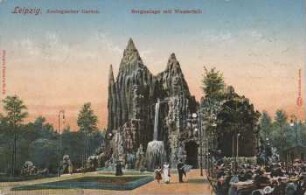 Leipzig: Zoologischer Garten ; Berganlage mit Wasserfall [Offizielle Postkarte]