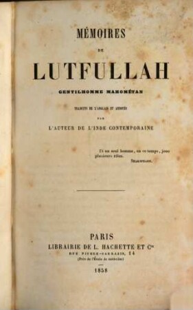 Mémoires de Lutfullah : gentilhomme mahométan