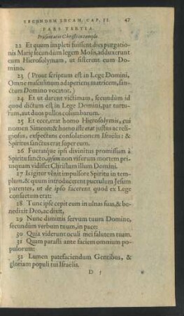 Pars Tertia. Praesentatio Christi in templo.