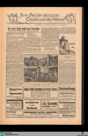 Karlsruher Tagblatt, Sonderbeilage. Zum Fest der deutschen Traube und des Weines