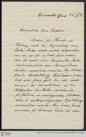 Briefe von Alexander Wettstein an Harry Rosenbusch: Brief von Alexander Wettstein an Harry Rosenbusch