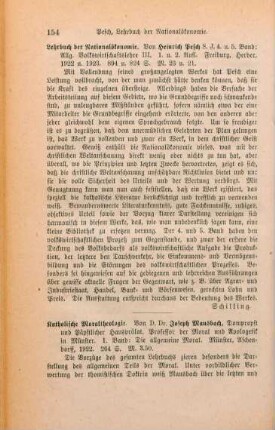 154 [Rezension] Pesch, Heinrich, Lehrbuch der Nationalökonomie