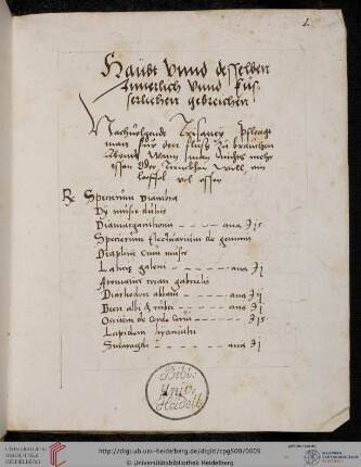 1r–78r [Gräfin Juliana von Nassau-Dillenburg?], Medizinische Rezeptsammlung (a capite ad calcem geordnet; 123 Rezepte)